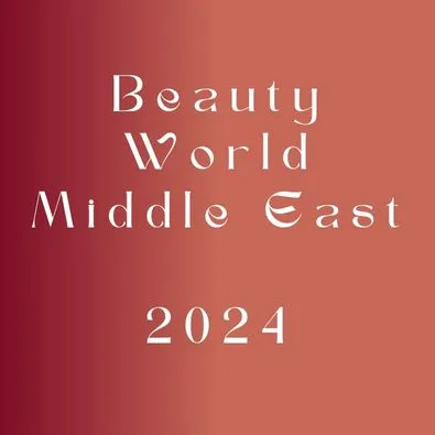 Beauty World Middle East 2024 logo sur fond dégradé rouge-orange