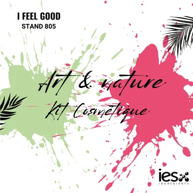 Stand IES Ingredients 805 - Kit cosmétique Art & Nature avec éclaboussures vertes et roses