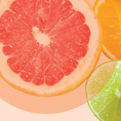 Colorful citrus slices – pink grapefruit, orange and lime on a pastel background