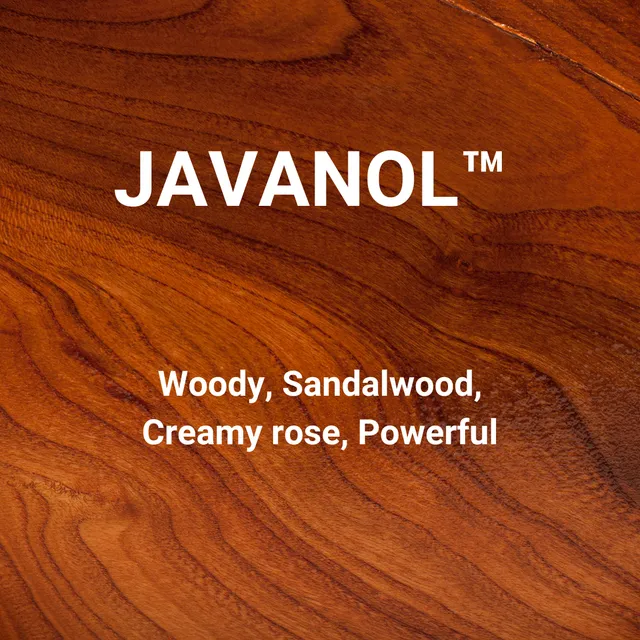 Javanol fragrance ingredient with woody sandalwood background texture